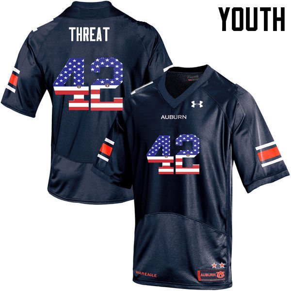 Youth #42 Tre Threat Auburn Tigers USA Flag Fashion College Football Jerseys-Navy